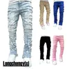 Neue reguläre gestapelte Herrenjeans mit zerrissenen und Slim-Fit-Patches, Denim-Hosen mit geradem Bein und Löchern, Hip-Hop-Streetwear-Hosen fa