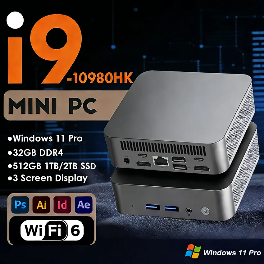 2026 Intel Core i9 10980HK Tragbarer i9 Mini-PC Computer Windows 11 32GB 1TB Gaming-Computer WiFi 6 USB Tragbarer Mini-Desktop-PC Image