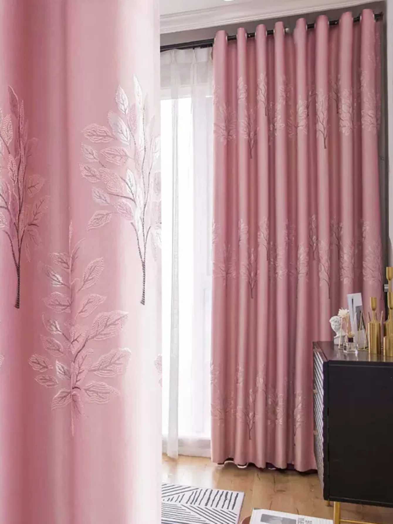 Verdickte, vollverdunkelnde, rosafarbene Vorhänge, frisches Landschaft, Wohnzimmer, Schlafzimmer, Isolierung, lichtblockierendes, einfaches Sonnenschutztuch Image