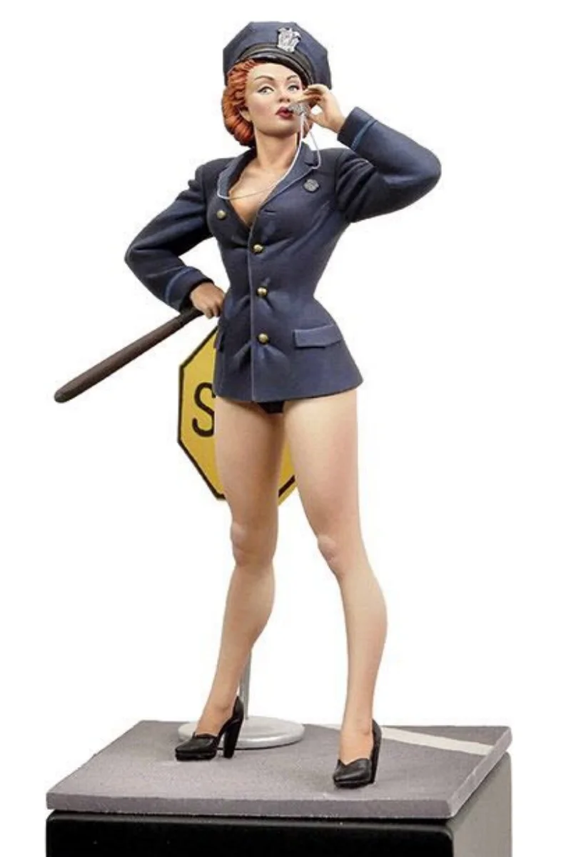 Sexy weiblicher Verkehrspolizier zum Selbermachen, Kunstharz-Modellbausatz im Maßstab 1:24, unmontiertes und unbemaltes Skulpturspielzeug