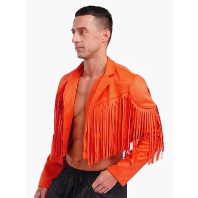Herren-Western-Cowboy-Kurzjacken mit Fransen, Kunstleder, vorne offen, Strickjacke, 80er-Jahre, Image