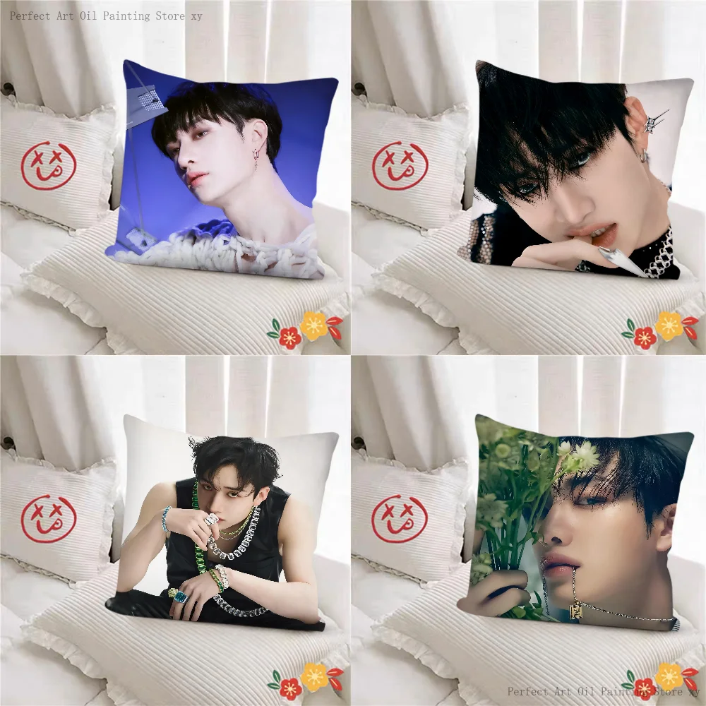 Koreanische Gruppe Bang Chan Kissenbezug, quadratisches Kissen, Kissenbezug, Schlafzimmer, Sofa, Dekoration, lässig, Kpop S-Stray K-Kinder-Kissenbezug Image