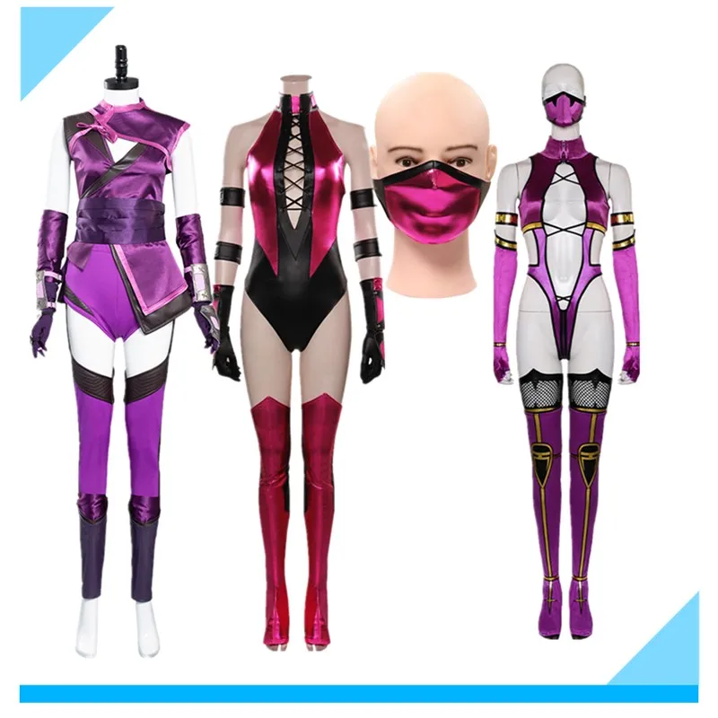 Mileena Cosplay Mortal Fantasia Kombat Kostüm Erwachsene Frauen Overall Maske Handschuhe Outfits Halloween Karneval Party Anzug Image