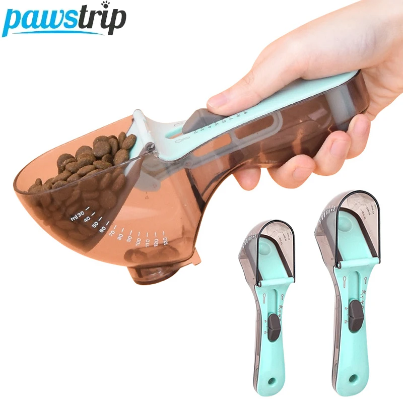 Cuillère à mesurer les aliments pour animaux de compagnie, tasse à mesurer réglable pour aliments pour chiens et chats, cuillère à mesurer transparente pour animaux de compagnie avec échelle,