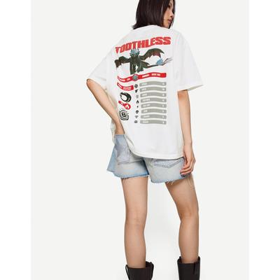 Bershka How To Train Your Dragon Short Sleeve T-Shirt Women M Off White
