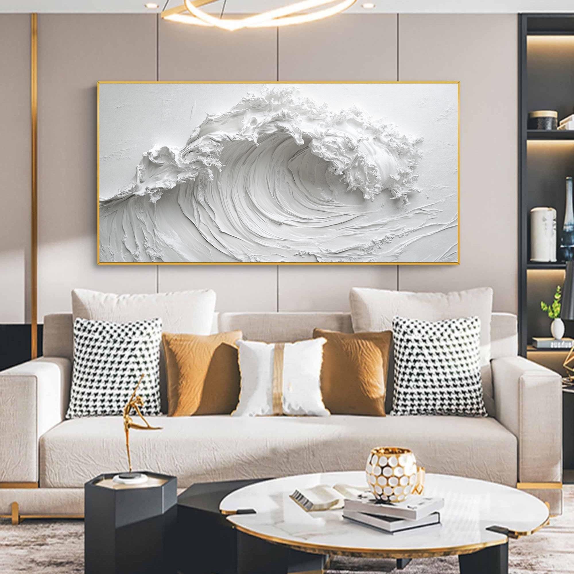 Dipinto a olio originale minimalista 3D con onde oceaniche su tela, grande opera d'arte murale, dipinto astratto di paesaggio marino, dipinto sulla sp