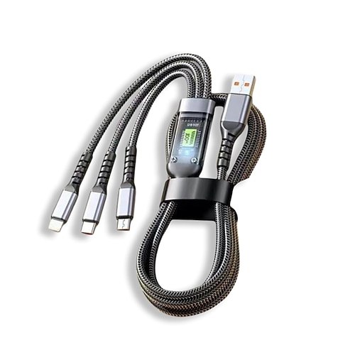2 m langes, transparentes, leuchtendes 3-in-1-Superschnellladekabel mit LED-Anzeige, USB-C-auf-Lightning/USB-A/Micro-Adapter, 4-in-1-Multiladekabel für alle Telefone Image