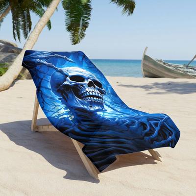 TEMU 1pc Modern Pattern Microfiber Beach Towel, 250gsm Quick-dry Knit Fabric, Polyester, Lightweight & Absorbent For Outdoor Swimming, Camping, Picnic, Holiday Image