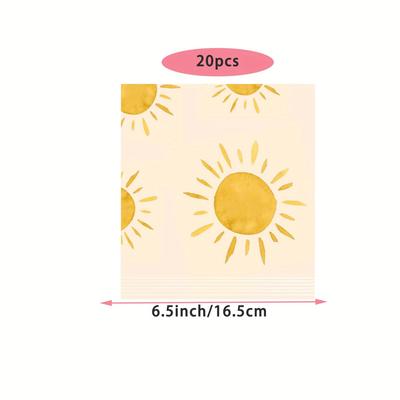 TEMU 20pcs Of Disposable Sun Theme Party Napkins, Party Decoration Supplies, Holidays, Gatherings, Restaurants, Daily Family Use, And Portable Napkins For Image