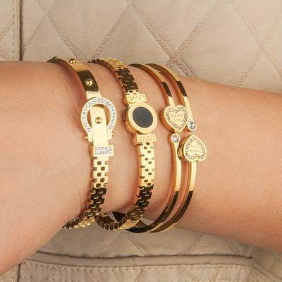 TEMU 3pcs, Stainless Steel Women's Bracelet, Roman Pendant Inlaid With Sparkling Zirconia, Fashionable And Versatile, Very Suitable For And Gift Image