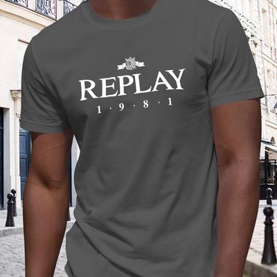 TEMU Men's Vintage 1981 Graphic T-shirt - Retro Print Round Neck Regular Fit Casual Summer Tee, Machine Washable Black With White Lettering, Vintage Tshirt, Everyday Streetwear Image