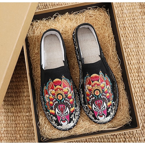 Weiße Espadrille-Schlupfschuhe für Herren mit bunter Stickerei – einzigartiges künstlerisches Design für modebewusste Männer Image