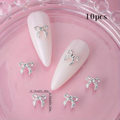TEMU 10pcs Bow Nail Art Decorations - Sparkling Synthetic Gemstones For , Holiday Nail Designs, Nail Care Supplies For S, Nail Art Charms, Accessory, Adhesive Gemstones Image