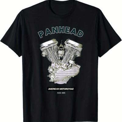 TEMU Sizes S To 3xl Vintage Motorcycle-inspired Cotton T-shirt For Men - - Design, Fit, Machine Washable - Black Image