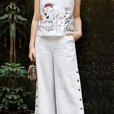 TEMU Chinese Style Embroidered Vest Suit Fashion Set Image