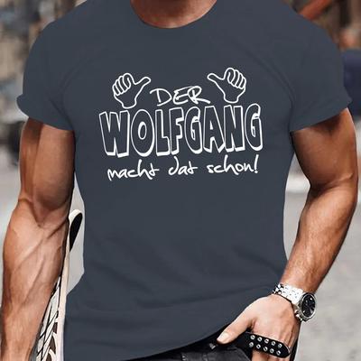 TEMU Der Wolfgang Macht Dat Schon! Men's Graphic Short Sleeve T-shirt - Design, , Lightweight Summer Tee, Regular Fit Casual Top, Machine Washable Image
