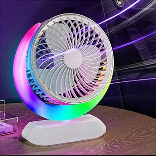 Tischventilator mit Nachtlicht, 3 Geschwindigkeiten, tragbarer Tischventilator, wiederaufladbarer USB-Akku-Ventilator, persönlicher Mini-Ventilator, leiser Kühlventilator für Schlafzimmer, Büro,