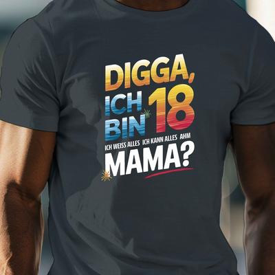 "TEMU Men's ", I'm 18" Graphic Crew Neck T-shirt - Lightweight Casual Summer Black With Print, Polyester , Machine Washable" Image
