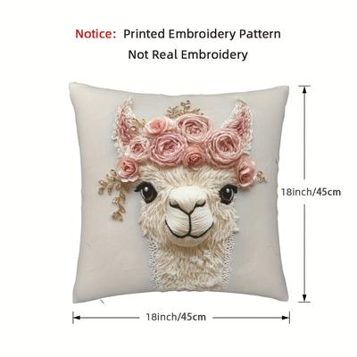 TEMU 1pc Vintage Llama With Throw Pillow Cover, 18x18in, Soft Short Plush Decorative Cushion Case, Machine Washable Polyester For Home And Office, Space | Whimsical Pillowcase | Polyester Fiber Image