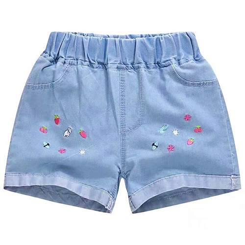 Kinder Mädchen Kurze Hose Blumen Streetwear Tasche Outdoor Ab 4 Jahren Sommer Königsblau Blau Himmelblau Image