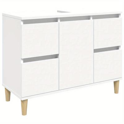"TEMU Elegant White Wooden Washbasin Cabinet - "x12.9"x23.6" | Solid Eucalyptus Construction" Image