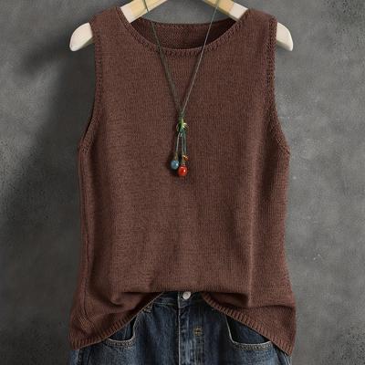 TEMU Women's Lightweight Vest - Solid Color Round Neck Sleeveless Layering Piece For Spring Summer Fall, Versatile Style, Hand Wash/, Sleeveless Vests, Seasonal Fashion, Textured Fabric Image