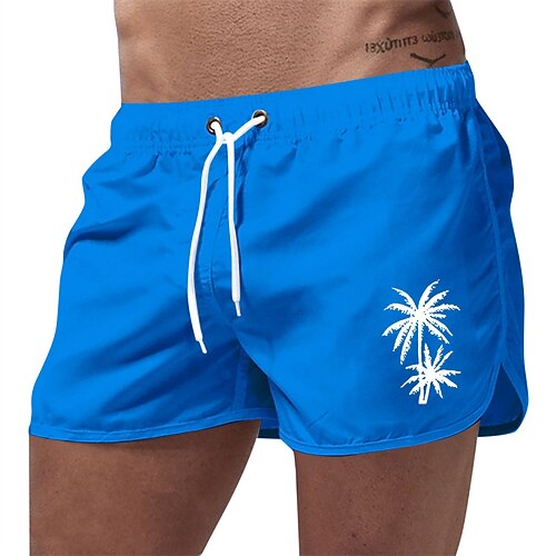 Herren Badehosen Badeshorts Boardshorts Kokospalme Schnelltrocknend Atmungsaktiv Kordelzug Elastischer Bund Strand Urlaub Hawaiianisch Lässig Schwarz Weiß Image