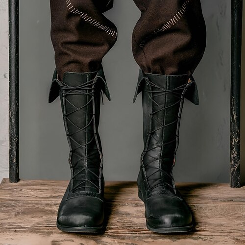 Mittelalterlich Renaissance Schuhe Kniehohe Stiefel Flache Jazzstiefel Kostüm Herren Keltisch Seeräuber Halloween Maskerade Leistung LARP Renaissance-Messe Erwachsene Schuhe Image