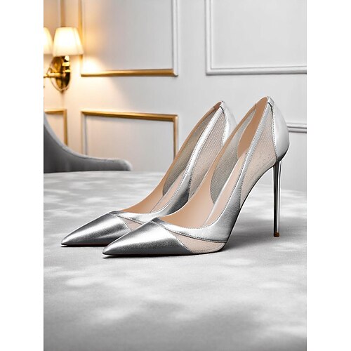 Damenpumps aus hautfarbenem Wildleder mit spitzer Spitze und Netzdetails, Stiletto-Schuhe mit hohem Absatz für Cocktailpartys und formelle Anlässe Image