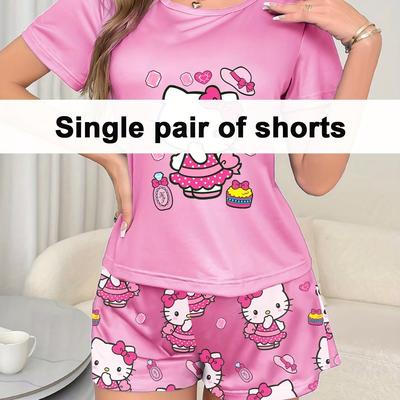 TEMU For Hello Kitty Cute Print Shorts. Spring And Comfortable Slim Fit Sleep Shorts Image