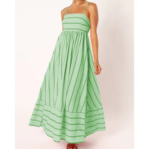 Damen Midikleid Unterkleid Klassisch Modern Outdoor Urlaub Ferien Normale Passform Gestreift Ärmellos Spaghettiträger Blau Gelb Hellgrün Wein Sommer Image