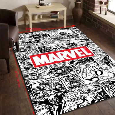 TEMU Superhero Comic-style Area Mat - Black And White Polyester Floor Mat With -man, And More, Ideal For Bedroom, Office, Or Desk Decor, 800g/m², Office Decor | Comic Style Mat | Floor Mat, Decor Image