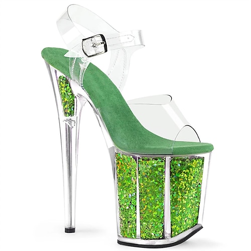 Damen Sandalen Gladiatorensandalen Absatzstiefel Innen Club Oberschenkelhohe Stiefel Schnalle Plateau Runde Zehe Elegant Lässig Minimalismus PVC Schnalle Schwarz Silber Gelb Image