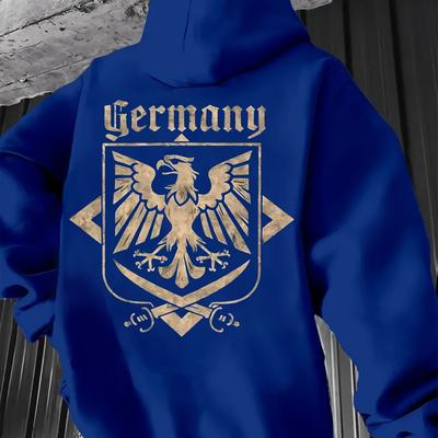 TEMU Germany Eagle Graphic Men's Hoodie - Casual Blue Pullover With , , Stretch Fabric, Hooded Design For Teens And Adults, Casual Wear Hoodie|graphic Print Hoodie|sleek Black Hoodie, Sweater Hoodie Image