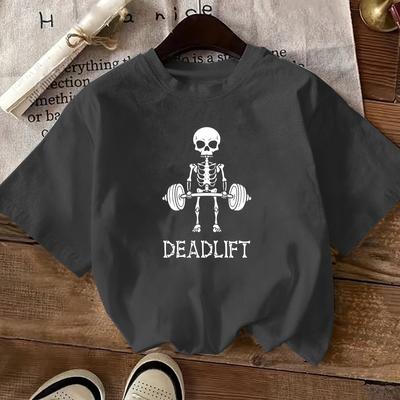 "TEMU Women's "deadlift" Graphic T-shirt - Green Casual Crew Neck Short Sleeve Tee With Weightlifting Skeleton Design, Summer Fitness Enthusiasts, Casual Summer Wear | Print |" Image