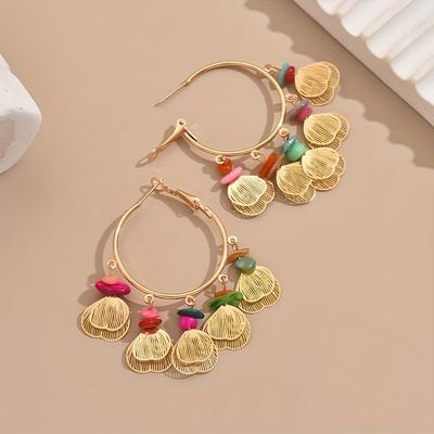 TEMU Boho Cute Earrings, Geometric Hollow, Natural Stone, Random Color, For Women, Daily And Party Occasion Image