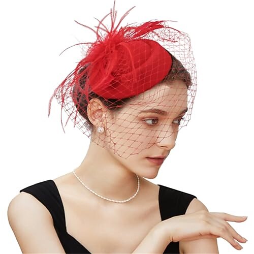 Fascinator Hut Schleier Feder Fascinator Teeparty Braut Hochzeit Schleier Retro Hut Pillbox Derby Hüte für Frauen Image