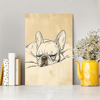 TEMU 1pc Vintage-style French Bulldog Sleeping On Bed Canvas Art Print With Wooden Frame - Inspirational & Humorous Wall Decor, Home, Office, Or Dorm - Ideal Valentine's Day Or Easter Gift, Dog Decor Image