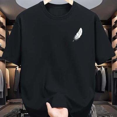 TEMU Feathers, Printed Men's T-shirts, Casual Round Neck And Short Sleeves, , Polyester Fiber T-shirts, Gift Patterns Suitable For Adults, Summer Fashion Tops. Image