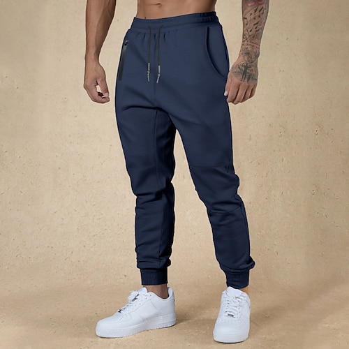 Herren Sporthose Jogginghose Hose Tasche Kordelzug Elastischer Bund Einfach Komfort Sport im Freien Täglich Mode Lässig Schwarz Armeegrün Mikroelastisch Image