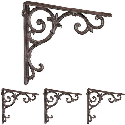 Relaxdays - 4 x Regalwinkel antik, Regalträger Gusseisen, Barocke Ornamente, Winkel für Regale, Image