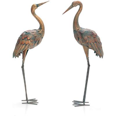 Goplus - 2er Set Gartenkranich, Gartendeko aus Metall, Kunstskulptur, 85/86cm hoch Gartenfiguren Image