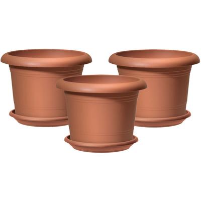 3er Set Blumentöpfe Oliver mit Untersetzern, Farbe: Terracotta, 40,4 cm Durchmesser, 28,1 cm hoch, Image