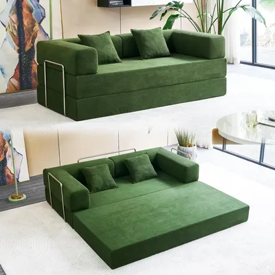 Foldable Sofa Bed, 81'' Folding Floor Couch, Compressed Convertable Sleeper Sofa, Memory Foam Couch with Pillow Back Support Arm