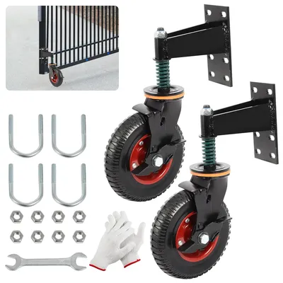2 Pack 8inch Gate Wheel with Brake Moves Smoothly Fence Gate Wheel, 600Lb Capacity 360 Degree Rotation Gate Wheels