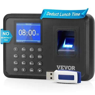 Biometric Clock for Small Business with USB Drive Automatic Punch In Out No Monthly Fees