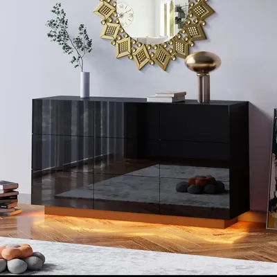 LED 9 Drawer Dresser, Black Modern Dresser with High Gloss Drawers Dual Chest of Drawers with Lights for Bedroom