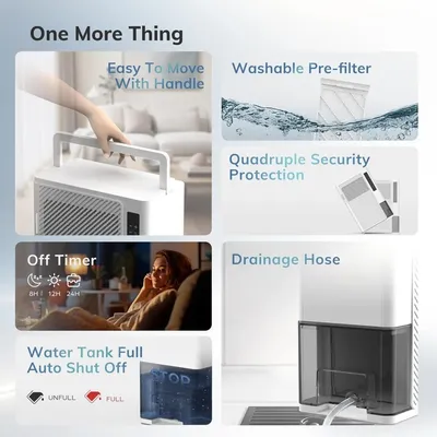 1200 sq.ft Rotary Dehumidifier for Bedroom with Drain Hose,Never Frost, for Basement, Home,