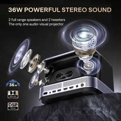 3-in-1 Projector 4K Supported, AURZEN BOOM 3 Smart Projector with WiFi and Bluetooth, 3D DoIby Audio