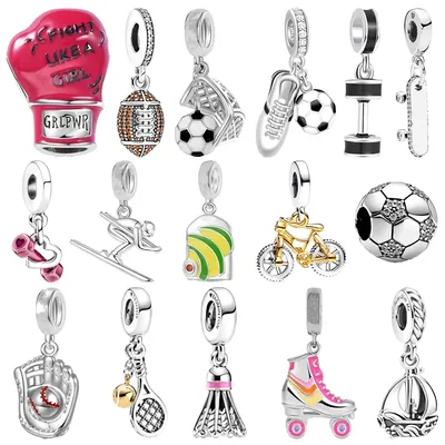 Fine Rugby Football Tennis Volleyball Badminton Baseball Charm Beads Fit Original European 925